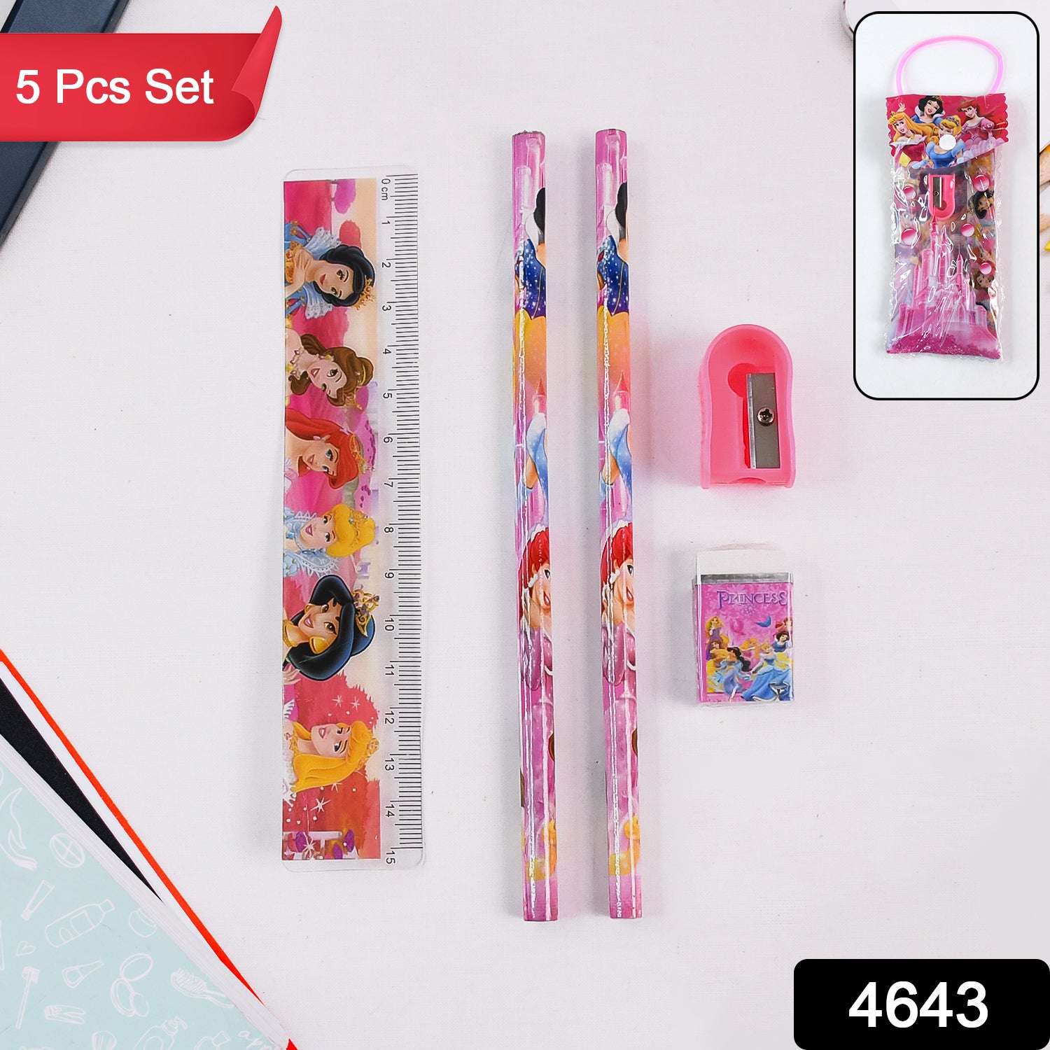 4643 Mix Design Cartoon Wooden Pencil Set Stationary Set 5 In 1 Items Educational Item For School Going Kids Stationary Set For Girls Boysstationary For Schoolgift Pack For Girls Kidsbirthday Gift Kids (5 Pc Set ) 4643 Mix Design Cartoon Wooden Pencil Set Stationary Set 5 In 1 Items Educational Item For School Going Kids Stationary Set For Girls Boysstationary For Schoolgift Pack For Girls Kidsbirthday Gift Kids (5 Pc Set )